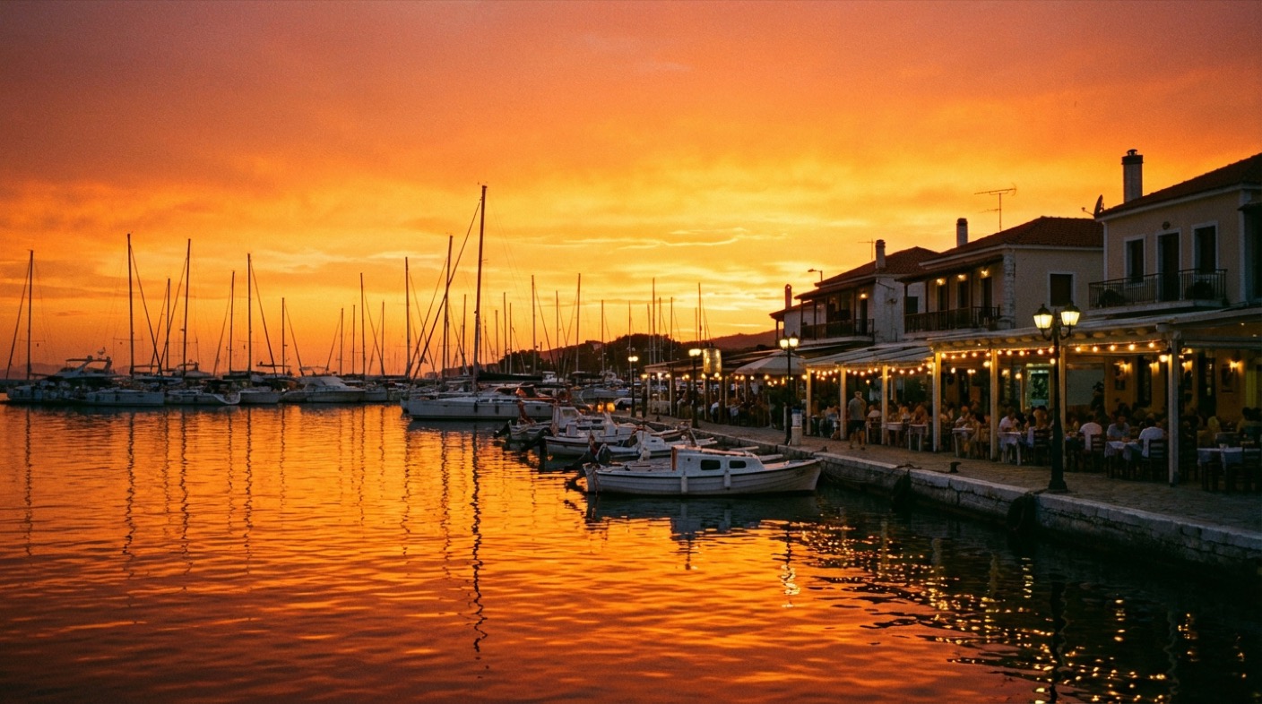 Zalazak sunca nad marinom u Neos Marmarasu